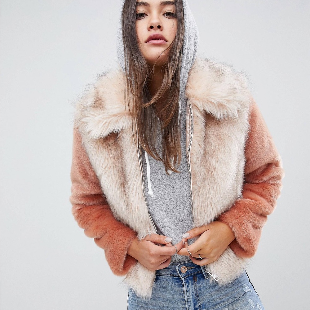 ASOS DESIGN faux fur jacket in contrast